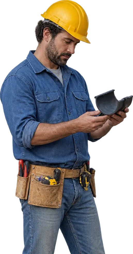 Gutter professional looking at a component