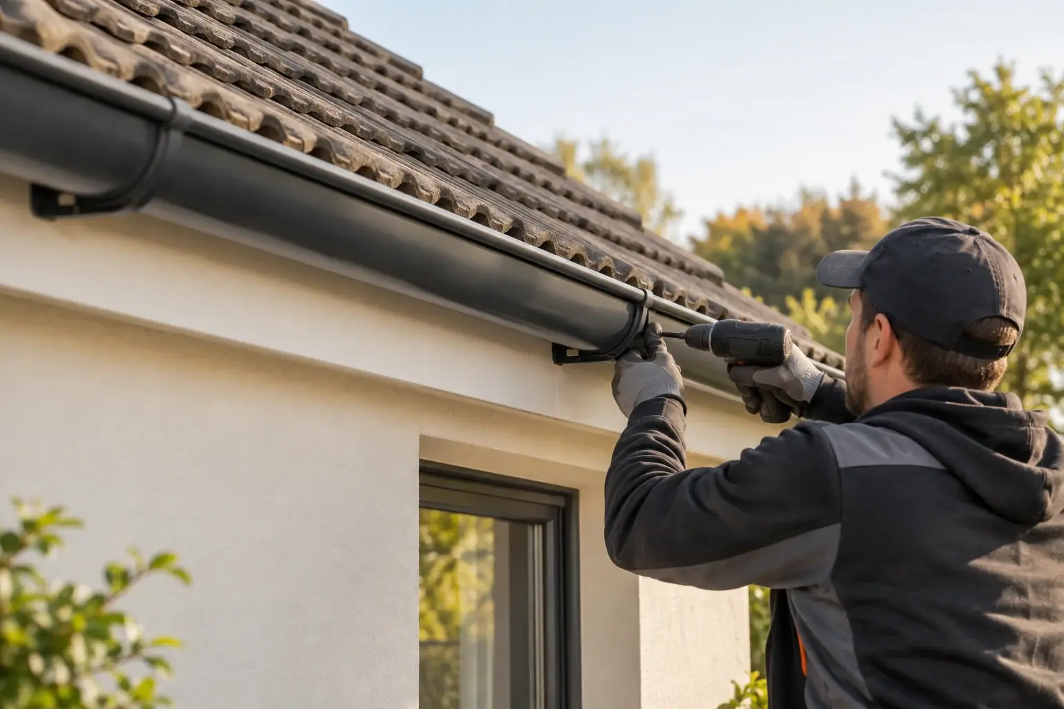 Professional gutter installation on a residential home