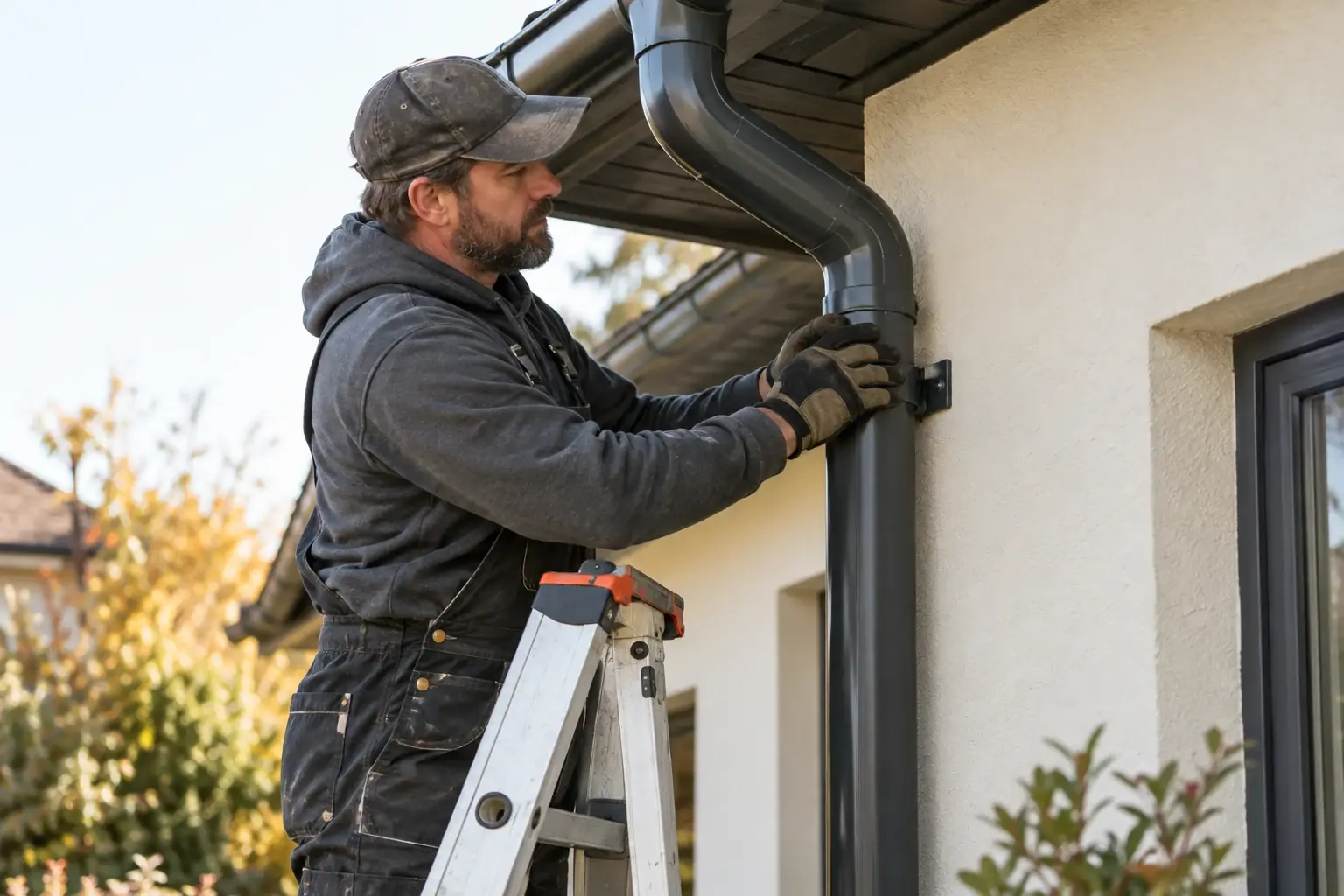 Professional gutter installation on a residential home