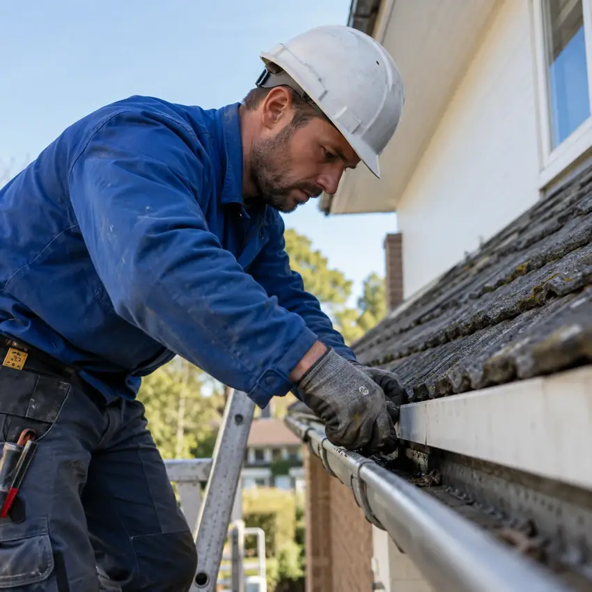Installer at work on a gutter system