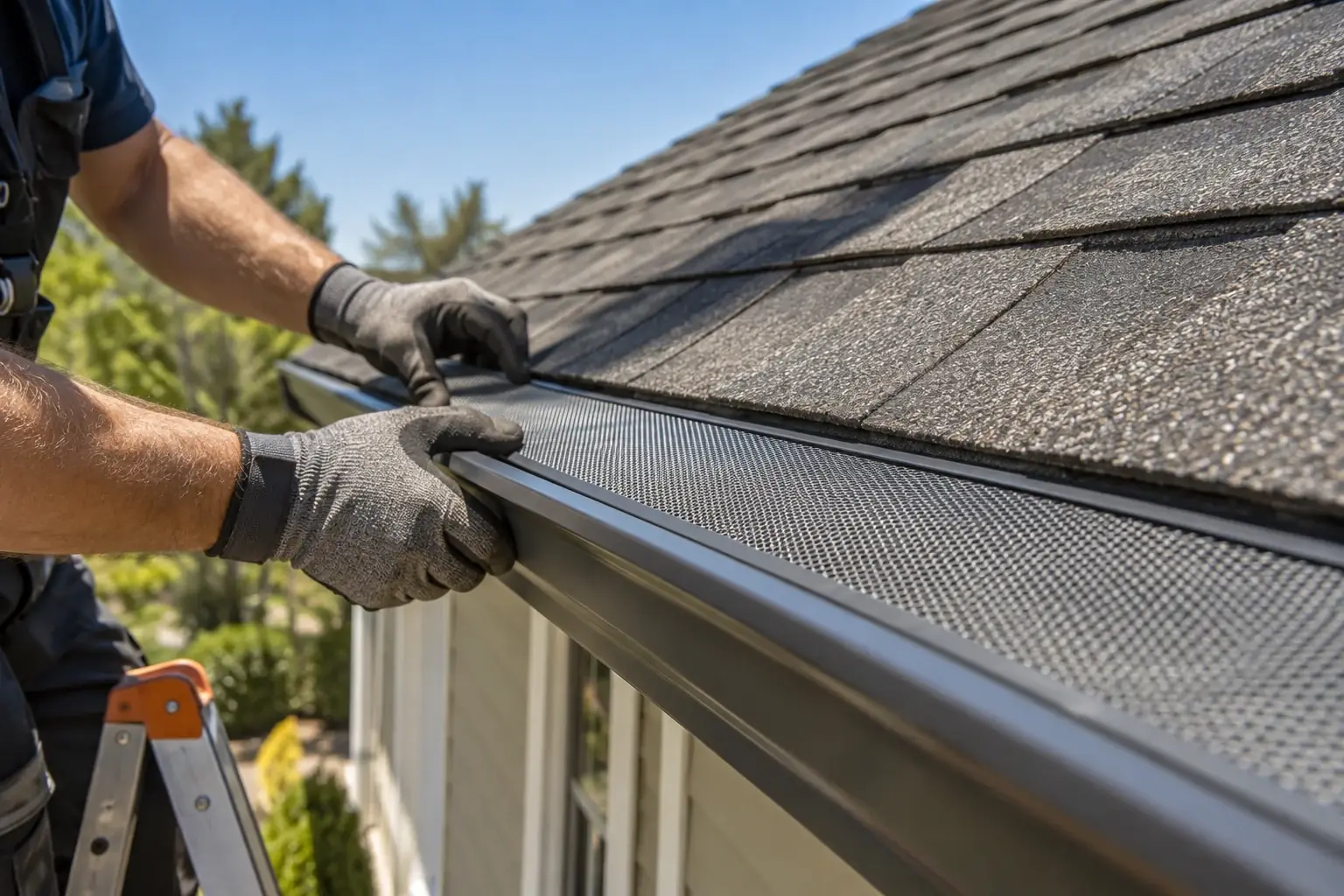Professional gutter installation on a residential home