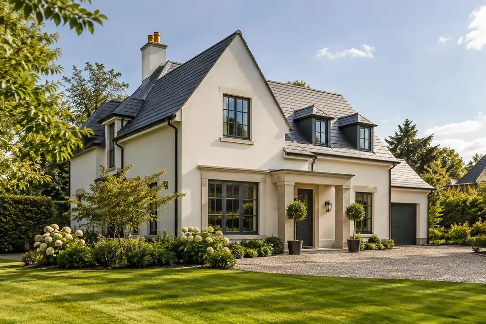 Beautiful home with a complete gutter and downspout system
